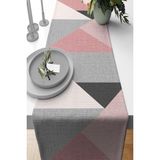 Rugviva RNR390 Geometrik Tay Tüyü Dokuma Elit Leke Tutmaz Kumaş Runner Pembe 40x140 cm Masa Örtüsü