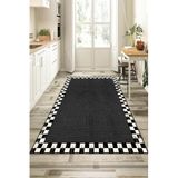 Rugviva Siyah Hasır Desen Kaymaz Taban Mutfak Halısı Ar331, Siyah, 80 X 120