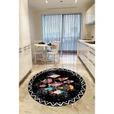 Rugviva Siyah Kaymaz Tabanlı Makinede Yıkanabilir Balıklı Yuvarlak Halı Ar425, Siyah, 160 X 160