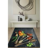 Rugviva Siyah Kaymaz Tabanlı Makinede Yıkanabilir Mutfak Halısı Mt34, Gri, 100 X 200