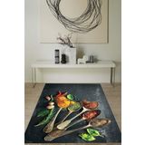 Rugviva Siyah Kaymaz Tabanlı Makinede Yıkanabilir Mutfak Halısı Mt34, Gri, 80 X 200