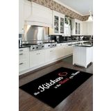 Rugviva Siyah Kaymaz Tabanlı Makinede Yıkanabilir Mutfak Halısı Mt49, Siyah, 80 X 200