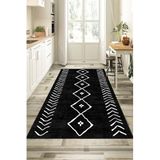 Rugviva Siyah Morocco Kaymaz Tabanlı Makinede Yıkanır Modern Mutfak Halısı Ar358, Siyah, 100 X 160