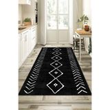 Rugviva Siyah Morocco Kaymaz Tabanlı Makinede Yıkanır Modern Mutfak Halısı Ar358, Siyah, 80 X 150