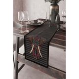 RugViva Siyah Runner Fil Desenli Tay Tüyü Dokuma Premium Leke Tutmaz Kumaş Masa Örtüsü 40x140cm Rnr359