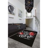 Rugviva Siyah Yazılı Kaymaz Tabanlı Makinede Yıkanabilir Mutfak Halısı Mt43, Siyah, 80 X 150