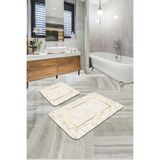 Rugviva Vivahome Dijital Banyo Halısı Klozet Takımı 2'Li Paspas Seti Bs341 60X90Cm + 60X60Cm, Bej, Tek Ebat