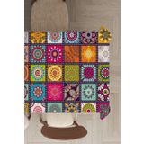 Rugviva Yıkanabilir Leke Tutmaz Leke Tutmaz Tay Tüyü Kadife Kumaş Çini Desenli Masa Örtüsü Mso109, Çok Renkli - 3, 140 X 220