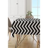 RugViva Yıkanır Leke Tutmayan Leke Tutmayan Dokuma Elit Kumaş Zigzag Desenli Masa Örtüsü MSO302 - 140 x 140 cm - Siyah