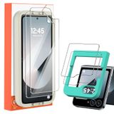 Ruiheshiyi Samsung Galaxy Z Flip 6 Ekran Koruyucuları, 2 Adet İç Ekran Koruyucu + 2 Adet Ön Temperli Cam [Mükemmel Uyum Tepsisi] Ultra HD, Dayanıklı ve Kırışmaz, Çizilmeye Dayanıklı, Yeni Başlayan, Şeffaf
