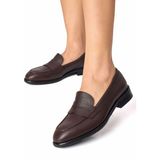Rujo Kadın Hakiki Deri El Yapımı Acı Kahve Penny Loafer Günlük Ayakkabı - Kahverengi