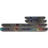 Rukye Shop Peugeot Hologram Logolu Araca Özel Marka Logolu Aynalı Kapı Eşiği Koruyucu Yapıştırma 4'lü Set