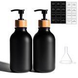 rulebey Sabunluk Şişeleri (2 Paket, 16 oz), Pas Önleyici Pompalı Ahşap Kapak, Mutfak için Siyah Plastik El Sabunu Dispenseri Bulaşık Sabunluk Seti, Banyo için Şampuan Losyon Sabunluk (2 Paket)