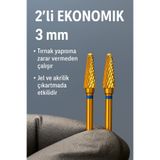 Rulia Professional RULIA 2’li Ekonomik 3 mm - Gold Karbit Freze Ucu - Uzun Süre Keskinliğini Korur