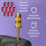 Rulia Professional Rulia Gold Zımpara Başlığı + 10'lu #150 Grit Yedek Zımpara Bakımlı Tırnaklar İçin - Altın - Pembe
