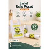 Rulo Poşet Orta Boy 25X50 Cm Gülenyüz Baskılı Poşet Atlet Poşet Market Manav Poşeti Çöp Poşeti