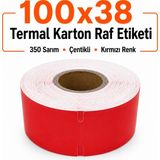 RULORULO 100X38 Termal Karton Raf Etiketi 350 Sarım Çentikli Kırmızı Renk - 1 ADET
