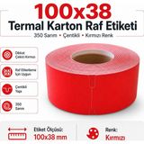 RULORULO 100X38 Termal Karton Raf Etiketi 350 Sarım Çentikli Kırmızı Renk - 5 ADET