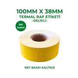 RULORULO 100x38 Termal Karton Raf Etiketi Ortadan Delikli Sarı Renk 350 Sarım 1 Adet