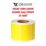 RULORULO 40x60 1000li Termal Eczane Ilaç Tarif Etiketi Sarı Renk Küçük Koli 24 Adet