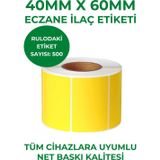 RULORULO 40X60 Eczane İlaç Etiketi 500 Sarım Sarı Renk 125 Adet Rulo 1 Koli