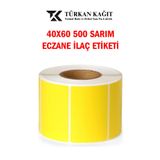RULORULO 40x60 Eczane Ilaç Etiketi Sarı Renk 1 Rulo 500 Etiket