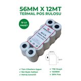 RULORULO 56x12 Termal Rulo 1 Paket 10 Adet Yazarkasa Pos Rulosu BPA Free TSE Belgeli Bitiş Çizgili