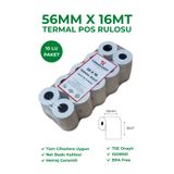 RULORULO 56x16 Termal Rulo Yazarkasa Pos Rulosu 1 Paket 10 Adet BPA Free TSE Belgeli Bitiş Çizgili