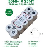 RULORULO 56x25 Termal Rulo 1 Paket 10 Adet Yazarkasa Pos Rulosu TSE Belgeli BPA Free