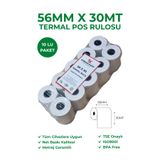 RULORULO 56x30 Termal Rulo Yazarkasa Pos Rulosu 10 Paket 100 Adet BPA Free