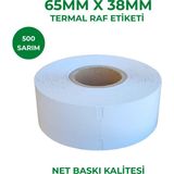 RULORULO 65X38 Termal Karton Raf Etiketi 20 Adet 500 Sarım Çentikli