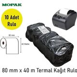 RULORULO Mopak 80x40 Termal Rulo Adisyon Yazarkasa Pos Fiş Bilgi 80*40 Yemek Fişi Termal Rulosu 1paket 10rulo