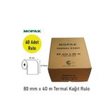 RULORULO Mopak 80X40 Termal Rulo Adisyon Yazarkasa Pos Fiş Bilgi 80X40 Yemek Fişi Termal Rulosu 1 Koli 60 Adet Rulo