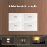 Rultech 4 Adet Şarjlı Kablosuz Sensörlü LED Aplik Harekete Duyarlı Dekoratif Duvar Lambası LED Mıknatıslı - 3200K - Gün Işığı