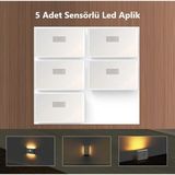 Rultech 5 Adet Şarjlı Kablosuz Sensörlü LED Aplik Harekete Duyarlı Dekoratif Duvar Lambası LED Mıknatıslı - 3200K - Gün Işığı