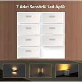 Rultech 7 Adet Şarjlı Kablosuz Sensörlü LED Aplik Harekete Duyarlı Dekoratif Duvar Lambası LED Mıknatıslı - 3200K - Gün Işığı