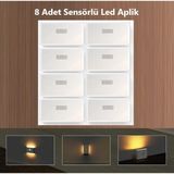 Rultech 8 Adet Şarjlı Kablosuz Sensörlü LED Aplik Harekete Duyarlı Dekoratif Duvar Lambası LED Mıknatıslı - 3200K - Gün Işığı
