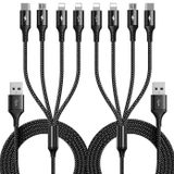 RULUS Uzun Çoklu Şarj Kablosu 4A [2 Paket/10Ft] Çoklu USB Kablosu 4'ü 1 Arada Hızlı Şarj Kablosu IP/Tip C/Mikro USB Bağlantı Noktalı Örgülü USB Kablosu Cep Telefonları Tabletler ve Daha Fazlası için