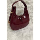 RumyaCollection Kadın Bordo Rugan Baget Çanta - Baguette Claret Bag Orta-Boy