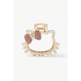 Runades İnci Detaylı Kedi Figürlü Pembe Taşlı Mandal Saç Tokası Kadın ve Çocuk Aksesuarı