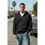 ruNadeS Siyah 3 Iplık Erkek Fermuarlı Kapşonlu Sweatshirt Hırka