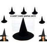 Runaway Siyah Cadı Şapkası Keçe Yetişkin Boy 6'lı Set