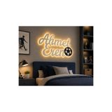 Runc Design Kişiye Özel İsimli Futbol Topu Figürlü Led Işıklı Ahşap Duvar Panosu - Çocuk Odası Gece Lambası - Duvar Dekorasyonu - Çift İsim