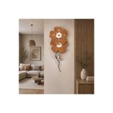 Runc Design Love Yazılı Çiçek Tasarımlı Ahşap Duvar Saati - Modern Salon Dekoru - Hediyelik Saat