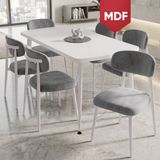 Runes Serisi Mdf Sabit 80X130 Beyaz Mutfak Masası Takımı 6 Gri Sandalye