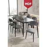 Runes Serisi Mdf Sabit 80X130 Siyah Mermer Desen Mutfak Masası Takımı 6 Gri Sandalye