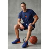 RunGear Up Minimal Basketbol Nakışlı Erkek Tişört %100 Pamuk Regular Fit Lacivert Spor T-Shirt - Standart Kesim Kısa Kol Pamuklu Bisiklet Yaka Lacivert Basketbolcu Tişört - Basic T-shirt