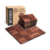 Runnen Akasya Ağacı Yer Karosu 9 Adet Bahçe Banyo Deck Ahşap Karo Masif Yer Döşemesi Balkon Deck - Kahverengi