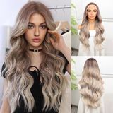 Rus Kumralı Beyaz Platin Ombre Ve Röfleli Fiber Sentetik Geniş Dalgalı Tül Peruk