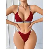 Ruselin Kadın Bordo Love Yazılı Arkası Çarpraz Mayo Bikini 5169